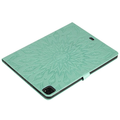 For iPad Pro 12.9 (2020) & Pro 12.9 (2018) Pressed Printing Sunflower Pattern Horizontal Flip PU Leather Tablet Case with Holder & Card Slots & Wallet(Green) - iPad Pro 12.9 (2020) Cases by buy2fix | Online Shopping UK | buy2fix