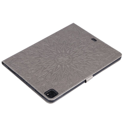 For iPad Pro 12.9 (2020)  & Pro 12.9 (2018) Pressed Printing Sunflower Pattern Horizontal Flip PU Leather Tablet Case with Holder & Card Slots & Wallet(Grey) - iPad Pro 12.9 (2020) Cases by buy2fix | Online Shopping UK | buy2fix