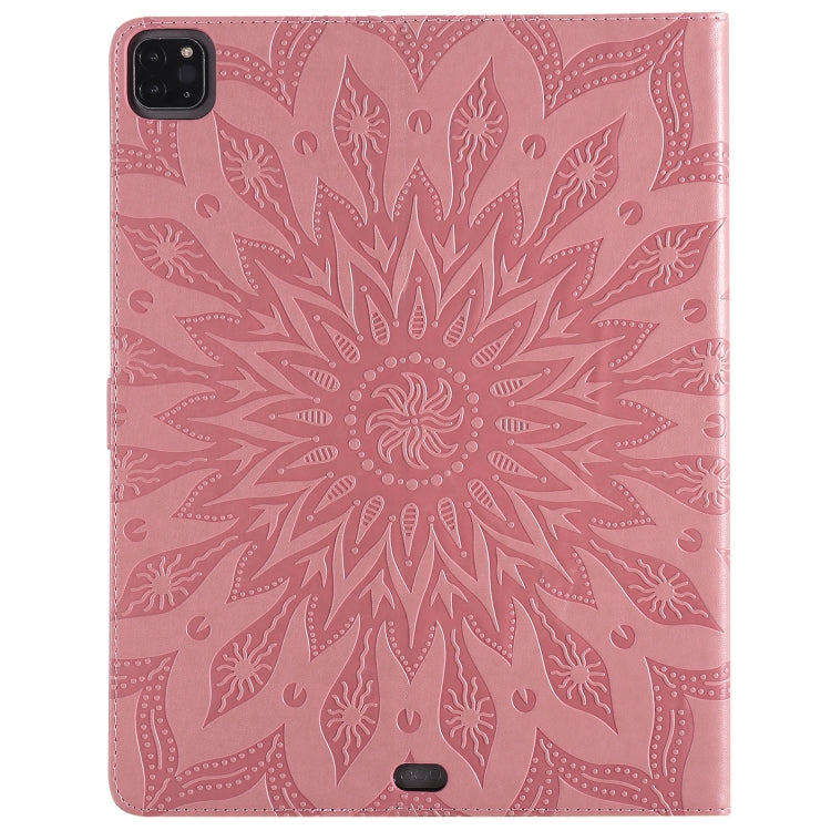 For iPad Pro 12.9 (2020)  & Pro 12.9 (2018) Pressed Printing Sunflower Pattern Horizontal Flip PU Leather Tablet Case with Holder & Card Slots & Wallet(Pink) - iPad Pro 12.9 (2020) Cases by buy2fix | Online Shopping UK | buy2fix