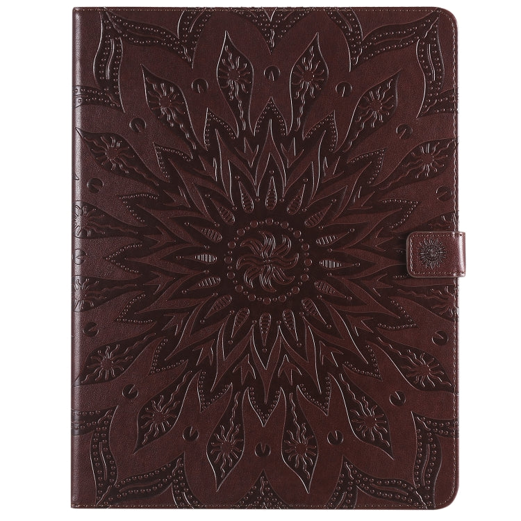 For iPad Pro 12.9 (2020)  & Pro 12.9 (2018) Pressed Printing Sunflower Pattern Horizontal Flip PU Leather Tablet Case with Holder & Card Slots & Wallet(Brown) - iPad Pro 12.9 (2020) Cases by buy2fix | Online Shopping UK | buy2fix