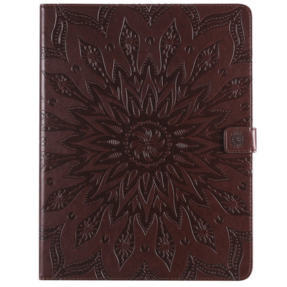 For iPad Pro 12.9 (2020)  & Pro 12.9 (2018) Pressed Printing Sunflower Pattern Horizontal Flip PU Leather Tablet Case with Holder & Card Slots & Wallet(Brown) - iPad Pro 12.9 (2020) Cases by buy2fix | Online Shopping UK | buy2fix