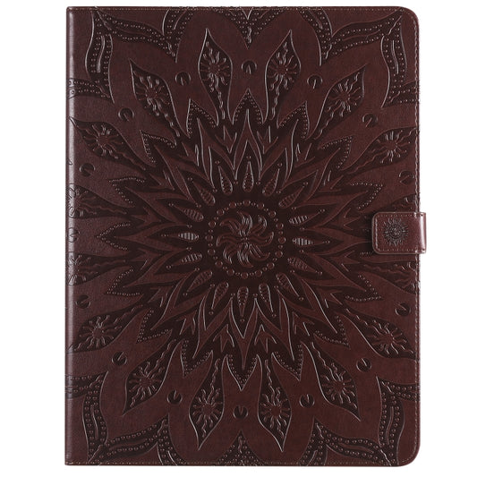For iPad Pro 12.9 (2020)  & Pro 12.9 (2018) Pressed Printing Sunflower Pattern Horizontal Flip PU Leather Tablet Case with Holder & Card Slots & Wallet(Brown) - iPad Pro 12.9 (2020) Cases by buy2fix | Online Shopping UK | buy2fix