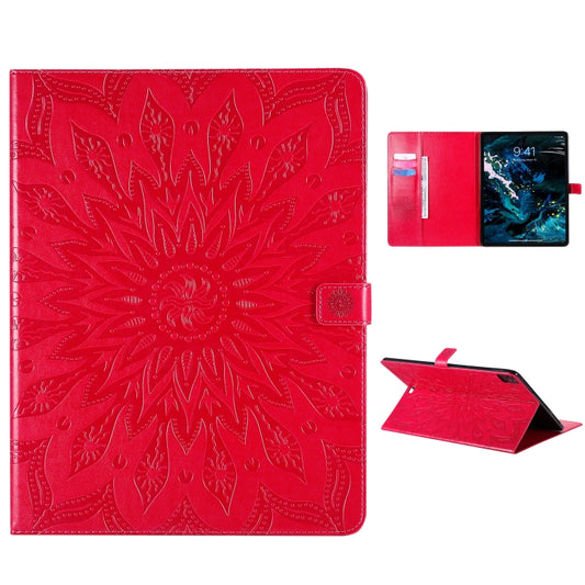 For iPad Pro 12.9 (2020) & Pro 12.9 (2018) Pressed Printing Sunflower Pattern Horizontal Flip PU Leather Tablet Case with Holder & Card Slots & Wallet(Red) - iPad Pro 12.9 (2020) Cases by buy2fix | Online Shopping UK | buy2fix