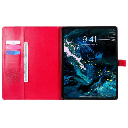 For iPad Pro 12.9 (2020) & Pro 12.9 (2018) Pressed Printing Sunflower Pattern Horizontal Flip PU Leather Tablet Case with Holder & Card Slots & Wallet(Red) - iPad Pro 12.9 (2020) Cases by buy2fix | Online Shopping UK | buy2fix