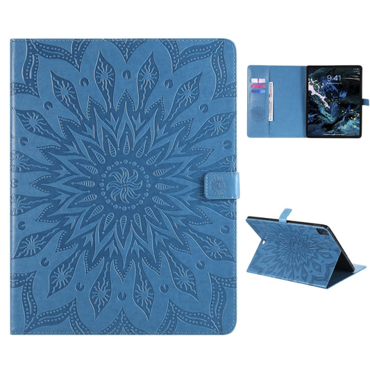 For iPad Pro 12.9 (2020) & Pro 12.9 (2018) Pressed Printing Sunflower Pattern Horizontal Flip PU Leather Tablet Case with Holder & Card Slots & Wallet(Blue) - iPad Pro 12.9 (2020) Cases by buy2fix | Online Shopping UK | buy2fix