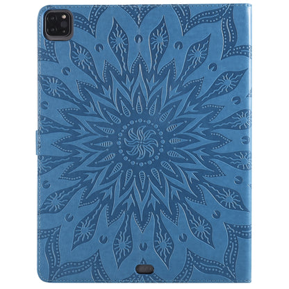 For iPad Pro 12.9 (2020) & Pro 12.9 (2018) Pressed Printing Sunflower Pattern Horizontal Flip PU Leather Tablet Case with Holder & Card Slots & Wallet(Blue) - iPad Pro 12.9 (2020) Cases by buy2fix | Online Shopping UK | buy2fix