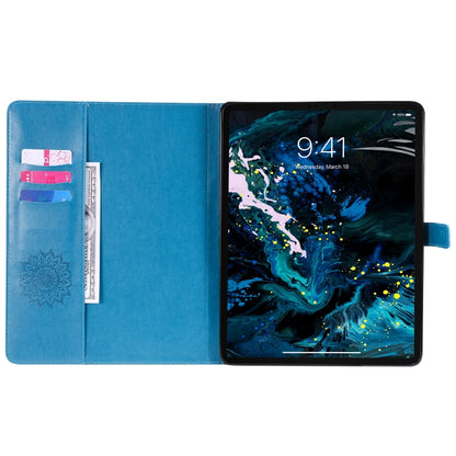 For iPad Pro 12.9 (2020) & Pro 12.9 (2018) Pressed Printing Sunflower Pattern Horizontal Flip PU Leather Tablet Case with Holder & Card Slots & Wallet(Blue) - iPad Pro 12.9 (2020) Cases by buy2fix | Online Shopping UK | buy2fix