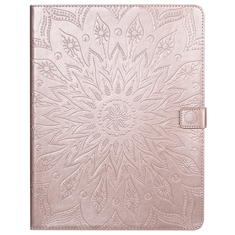 For iPad Pro 12.9 (2020) & Pro 12.9 (2018) Pressed Printing Sunflower Pattern Horizontal Flip PU Leather Tablet Case with Holder & Card Slots & Wallet(Rose Gold) - iPad Pro 12.9 (2020) Cases by buy2fix | Online Shopping UK | buy2fix