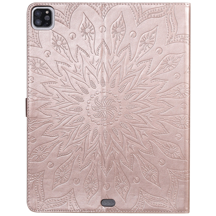 For iPad Pro 12.9 (2020) & Pro 12.9 (2018) Pressed Printing Sunflower Pattern Horizontal Flip PU Leather Tablet Case with Holder & Card Slots & Wallet(Rose Gold) - iPad Pro 12.9 (2020) Cases by buy2fix | Online Shopping UK | buy2fix