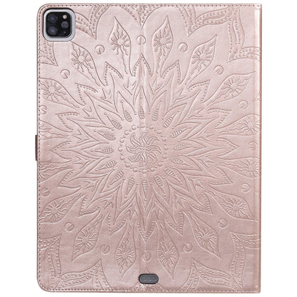 For iPad Pro 12.9 (2020) & Pro 12.9 (2018) Pressed Printing Sunflower Pattern Horizontal Flip PU Leather Tablet Case with Holder & Card Slots & Wallet(Rose Gold) - iPad Pro 12.9 (2020) Cases by buy2fix | Online Shopping UK | buy2fix