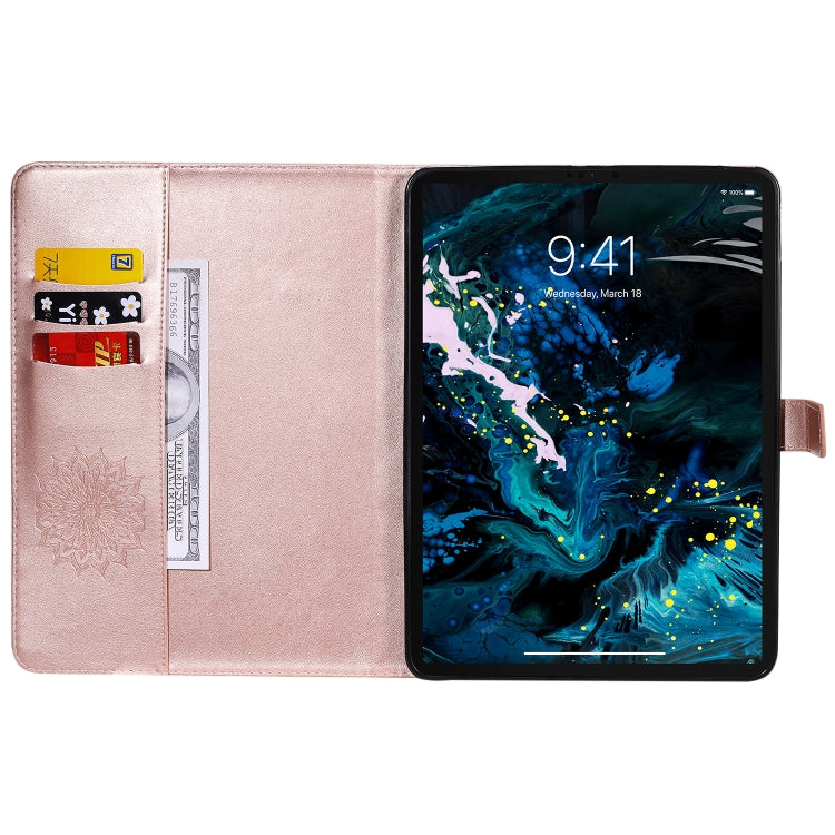 For iPad Pro 12.9 (2020) & Pro 12.9 (2018) Pressed Printing Sunflower Pattern Horizontal Flip PU Leather Tablet Case with Holder & Card Slots & Wallet(Rose Gold) - iPad Pro 12.9 (2020) Cases by buy2fix | Online Shopping UK | buy2fix