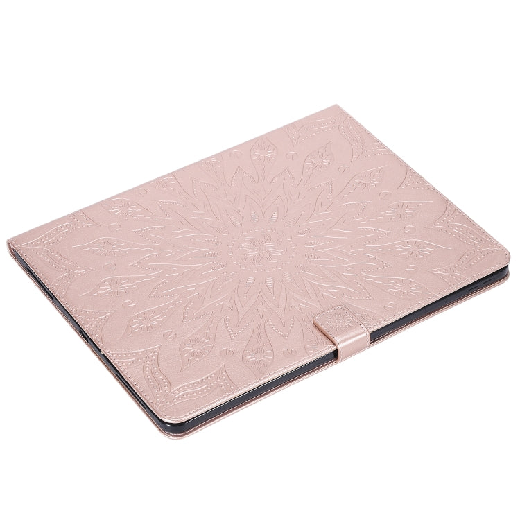 For iPad Pro 12.9 (2020) & Pro 12.9 (2018) Pressed Printing Sunflower Pattern Horizontal Flip PU Leather Tablet Case with Holder & Card Slots & Wallet(Rose Gold) - iPad Pro 12.9 (2020) Cases by buy2fix | Online Shopping UK | buy2fix