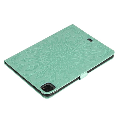 For iPad Pro 11 (2020) Pressed Printing Sunflower Pattern Horizontal Flip PU Leather Tablet Case with Holder & Card Slots & Wallet(Green) - iPad Pro 11 (2020) Cases by buy2fix | Online Shopping UK | buy2fix