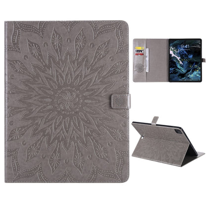 For iPad Pro 11 (2020) Pressed Printing Sunflower Pattern Horizontal Flip PU Leather Tablet Case with Holder & Card Slots & Wallet(Grey) - iPad Pro 11 (2020) Cases by buy2fix | Online Shopping UK | buy2fix