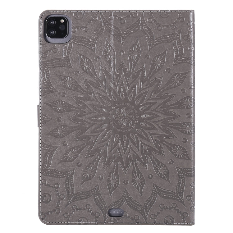 For iPad Pro 11 (2020) Pressed Printing Sunflower Pattern Horizontal Flip PU Leather Tablet Case with Holder & Card Slots & Wallet(Grey) - iPad Pro 11 (2020) Cases by buy2fix | Online Shopping UK | buy2fix