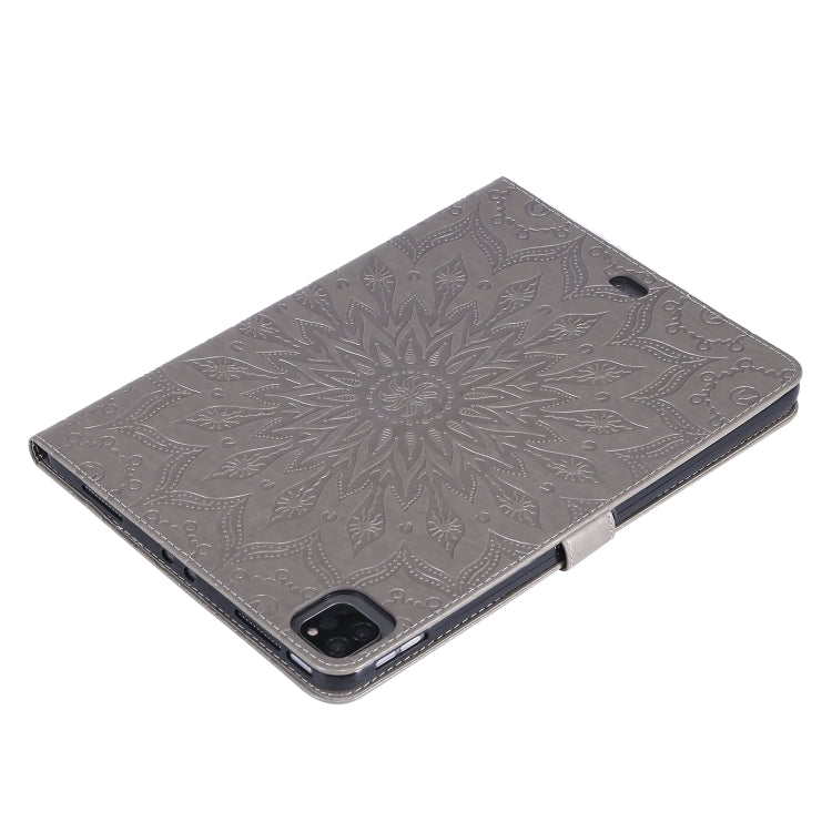 For iPad Pro 11 (2020) Pressed Printing Sunflower Pattern Horizontal Flip PU Leather Tablet Case with Holder & Card Slots & Wallet(Grey) - iPad Pro 11 (2020) Cases by buy2fix | Online Shopping UK | buy2fix