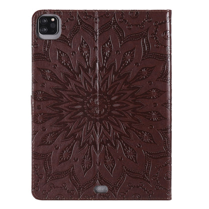For iPad Pro 11 (2020) Pressed Printing Sunflower Pattern Horizontal Flip PU Leather Tablet Case with Holder & Card Slots & Wallet(Brown) - iPad Pro 11 (2020) Cases by buy2fix | Online Shopping UK | buy2fix