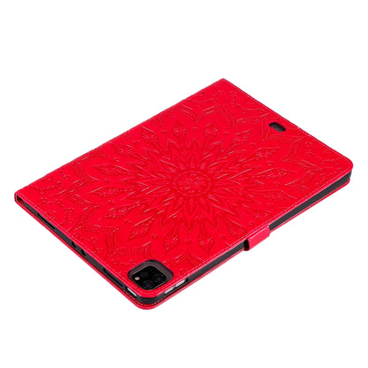 For iPad Pro 11 (2020) Pressed Printing Sunflower Pattern Horizontal Flip PU Leather Tablet Case with Holder & Card Slots & Wallet(Red) - iPad Pro 11 (2020) Cases by buy2fix | Online Shopping UK | buy2fix