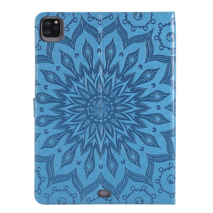 For iPad Pro 11 (2020) Pressed Printing Sunflower Pattern Horizontal Flip PU Leather Tablet Case with Holder & Card Slots & Wallet(Blue) - iPad Pro 11 (2020) Cases by buy2fix | Online Shopping UK | buy2fix