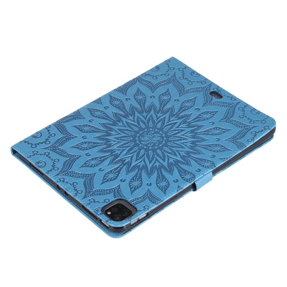 For iPad Pro 11 (2020) Pressed Printing Sunflower Pattern Horizontal Flip PU Leather Tablet Case with Holder & Card Slots & Wallet(Blue) - iPad Pro 11 (2020) Cases by buy2fix | Online Shopping UK | buy2fix
