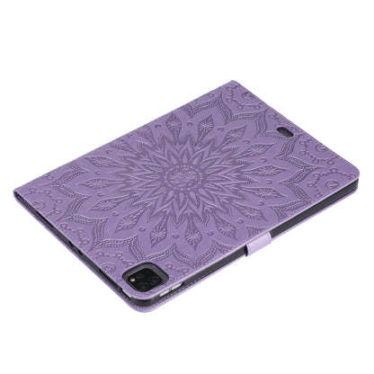 For iPad Pro 11 (2020) Pressed Printing Sunflower Pattern Horizontal Flip PU Leather Tablet Case with Holder & Card Slots & Wallet(Purple) - iPad Pro 11 (2020) Cases by buy2fix | Online Shopping UK | buy2fix