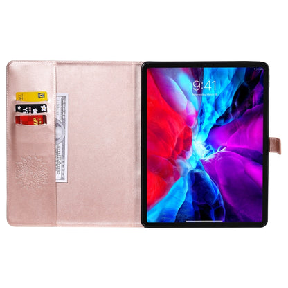 For iPad Pro 11 (2020) Pressed Printing Sunflower Pattern Horizontal Flip PU Leather Tablet Case with Holder & Card Slots & Wallet(Rose Gold) - iPad Pro 11 (2020) Cases by buy2fix | Online Shopping UK | buy2fix