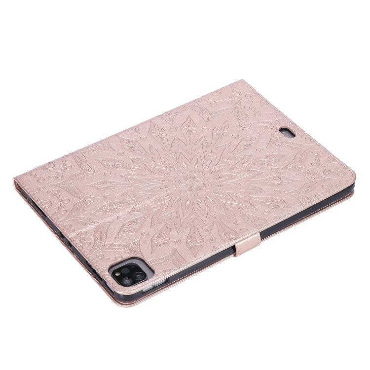 For iPad Pro 11 (2020) Pressed Printing Sunflower Pattern Horizontal Flip PU Leather Tablet Case with Holder & Card Slots & Wallet(Rose Gold) - iPad Pro 11 (2020) Cases by buy2fix | Online Shopping UK | buy2fix