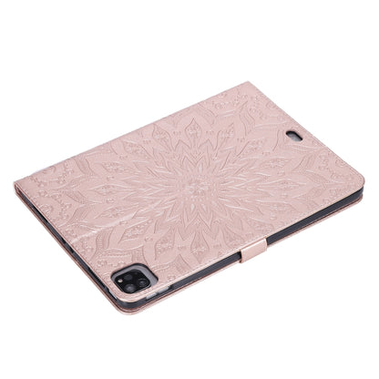 For iPad Pro 11 (2020) Pressed Printing Sunflower Pattern Horizontal Flip PU Leather Tablet Case with Holder & Card Slots & Wallet(Rose Gold) - iPad Pro 11 (2020) Cases by buy2fix | Online Shopping UK | buy2fix