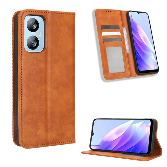 For Blackview A52 Magnetic Buckle Retro Texture Leather Phone Case(Brown)