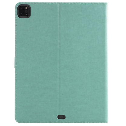 For iPad Pro 12.9 (2020) Pressed Printing Cat and Tree Pattern Horizontal Flip Leather Tablet Case with Holder & Card Slots & Wallet(Green) - iPad Pro 12.9 (2020) Cases by buy2fix | Online Shopping UK | buy2fix