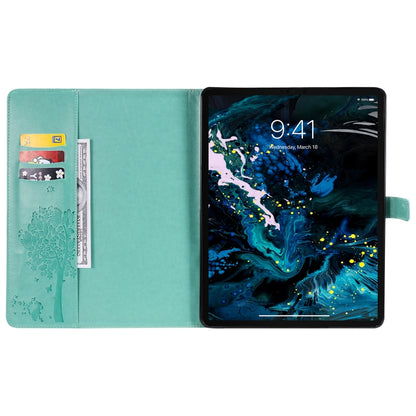 For iPad Pro 12.9 (2020) Pressed Printing Cat and Tree Pattern Horizontal Flip Leather Tablet Case with Holder & Card Slots & Wallet(Green) - iPad Pro 12.9 (2020) Cases by buy2fix | Online Shopping UK | buy2fix