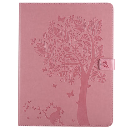 For iPad Pro 12.9 (2020) Pressed Printing Cat and Tree Pattern Horizontal Flip Leather Tablet Case with Holder & Card Slots & Wallet(Pink) - iPad Pro 12.9 (2020) Cases by buy2fix | Online Shopping UK | buy2fix