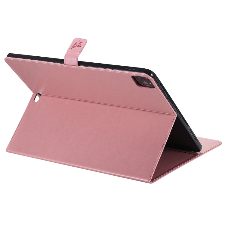 For iPad Pro 12.9 (2020) Pressed Printing Cat and Tree Pattern Horizontal Flip Leather Tablet Case with Holder & Card Slots & Wallet(Pink) - iPad Pro 12.9 (2020) Cases by buy2fix | Online Shopping UK | buy2fix