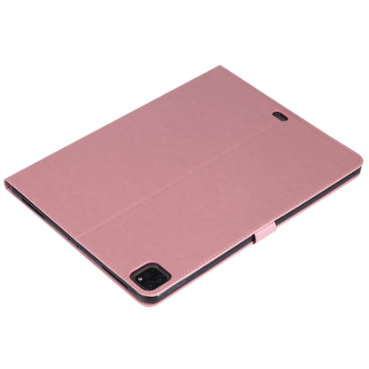 For iPad Pro 12.9 (2020) Pressed Printing Cat and Tree Pattern Horizontal Flip Leather Tablet Case with Holder & Card Slots & Wallet(Pink) - iPad Pro 12.9 (2020) Cases by buy2fix | Online Shopping UK | buy2fix