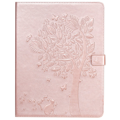 For iPad Pro 12.9 (2020) Pressed Printing Cat and Tree Pattern Horizontal Flip Leather Tablet Case with Holder & Card Slots & Wallet(Rose Gold) - iPad Pro 12.9 (2020) Cases by buy2fix | Online Shopping UK | buy2fix
