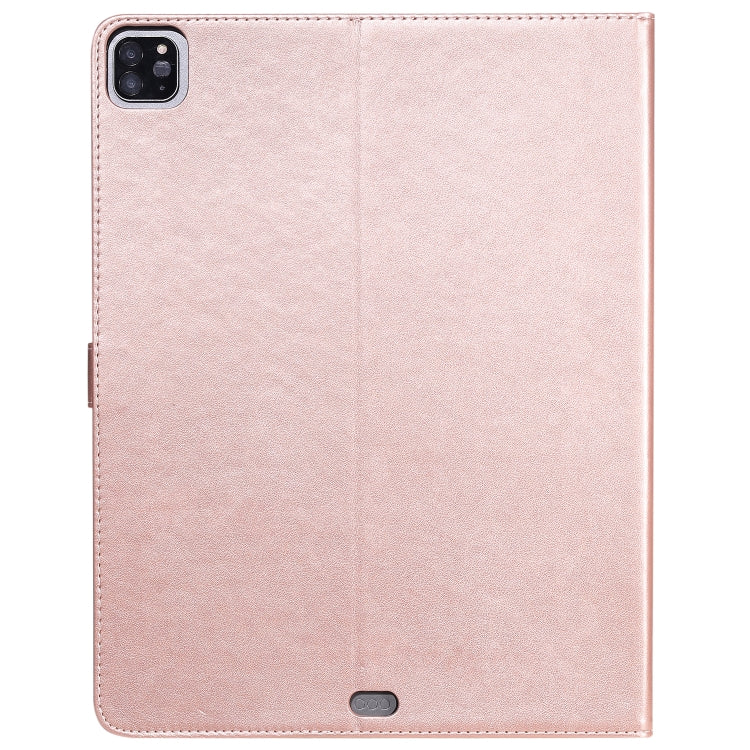 For iPad Pro 12.9 (2020) Pressed Printing Cat and Tree Pattern Horizontal Flip Leather Tablet Case with Holder & Card Slots & Wallet(Rose Gold) - iPad Pro 12.9 (2020) Cases by buy2fix | Online Shopping UK | buy2fix