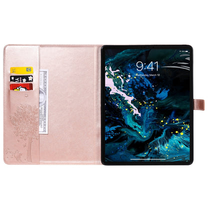 For iPad Pro 12.9 (2020) Pressed Printing Cat and Tree Pattern Horizontal Flip Leather Tablet Case with Holder & Card Slots & Wallet(Rose Gold) - iPad Pro 12.9 (2020) Cases by buy2fix | Online Shopping UK | buy2fix