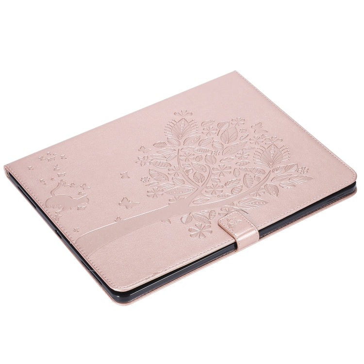 For iPad Pro 12.9 (2020) Pressed Printing Cat and Tree Pattern Horizontal Flip Leather Tablet Case with Holder & Card Slots & Wallet(Rose Gold) - iPad Pro 12.9 (2020) Cases by buy2fix | Online Shopping UK | buy2fix