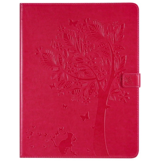 For iPad Pro 12.9 (2020) Pressed Printing Cat and Tree Pattern Horizontal Flip Leather Tablet Case with Holder & Card Slots & Wallet(Red) - iPad Pro 12.9 (2020) Cases by buy2fix | Online Shopping UK | buy2fix