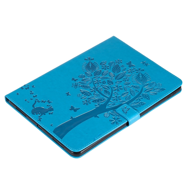 For iPad Pro 11 (2020) Pressed Printing Cat and Tree Pattern Horizontal Flip Leather Tablet Case with Holder & Card Slots & Wallet(Blue) - iPad Pro 11 (2020) Cases by buy2fix | Online Shopping UK | buy2fix