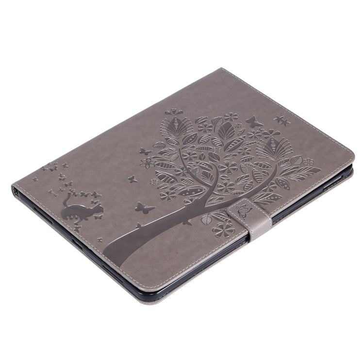 For iPad Pro 11 (2020) Pressed Printing Cat and Tree Pattern Horizontal Flip Leather Tablet Case with Holder & Card Slots & Wallet(Grey) - iPad Pro 11 (2020) Cases by buy2fix | Online Shopping UK | buy2fix
