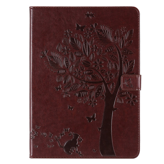For iPad Pro 11 (2020) Pressed Printing Cat and Tree Pattern Horizontal Flip Leather Tablet Case with Holder & Card Slots & Wallet(Coffee) - iPad Pro 11 (2020) Cases by buy2fix | Online Shopping UK | buy2fix