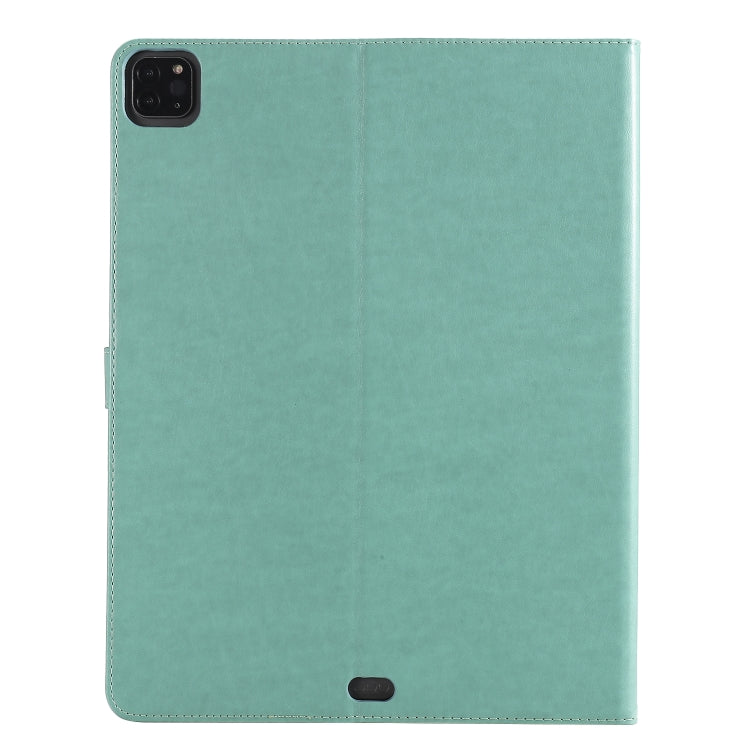 For iPad Pro 12.9 (2020) Pressed Printing Woman and Cat Pattern Horizontal Flip Leather Tablet Case with Holder & Card Slots & Wallet(Green) - iPad Pro 12.9 (2020) Cases by buy2fix | Online Shopping UK | buy2fix
