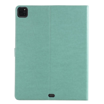 For iPad Pro 12.9 (2020) Pressed Printing Woman and Cat Pattern Horizontal Flip Leather Tablet Case with Holder & Card Slots & Wallet(Green) - iPad Pro 12.9 (2020) Cases by buy2fix | Online Shopping UK | buy2fix