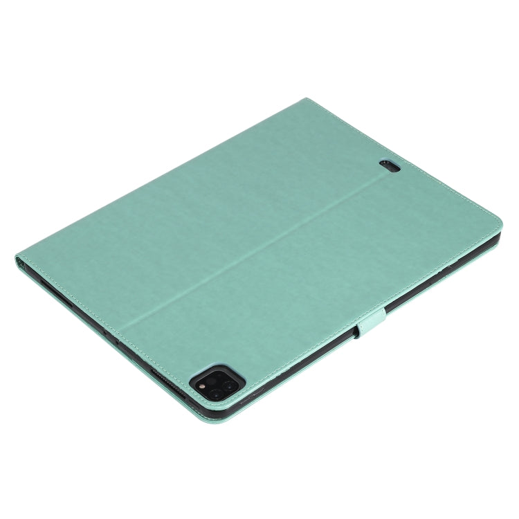 For iPad Pro 12.9 (2020) Pressed Printing Woman and Cat Pattern Horizontal Flip Leather Tablet Case with Holder & Card Slots & Wallet(Green) - iPad Pro 12.9 (2020) Cases by buy2fix | Online Shopping UK | buy2fix