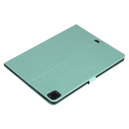 For iPad Pro 12.9 (2020) Pressed Printing Woman and Cat Pattern Horizontal Flip Leather Tablet Case with Holder & Card Slots & Wallet(Green) - iPad Pro 12.9 (2020) Cases by buy2fix | Online Shopping UK | buy2fix