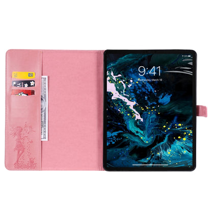 For iPad Pro 12.9 (2020) Pressed Printing Woman and Cat Pattern Horizontal Flip Leather Tablet Case with Holder & Card Slots & Wallet(Pink) - iPad Pro 12.9 (2020) Cases by buy2fix | Online Shopping UK | buy2fix