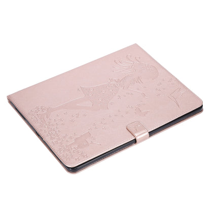 For iPad Pro 12.9 (2020) Pressed Printing Woman and Cat Pattern Horizontal Flip Leather Tablet Case with Holder & Card Slots & Wallet(Rose Gold) - iPad Pro 12.9 (2020) Cases by buy2fix | Online Shopping UK | buy2fix