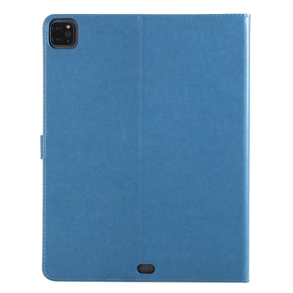For iPad Pro 12.9 (2020) Pressed Printing Woman and Cat Pattern Horizontal Flip Leather Tablet Case with Holder & Card Slots & Wallet(Blue) - iPad Pro 12.9 (2020) Cases by buy2fix | Online Shopping UK | buy2fix