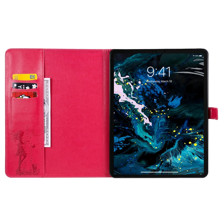 For iPad Pro 12.9 (2020) Pressed Printing Woman and Cat Pattern Horizontal Flip Leather Tablet Case with Holder & Card Slots & Wallet(Red) - iPad Pro 12.9 (2020) Cases by buy2fix | Online Shopping UK | buy2fix